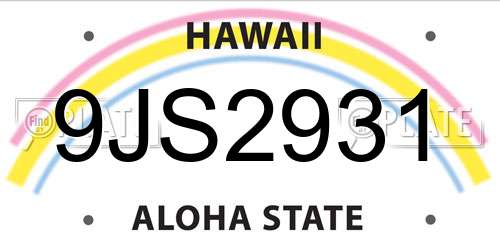 9JS2931 Hawaii License Plate