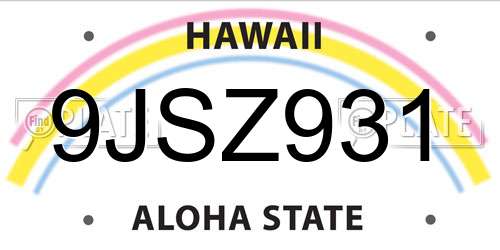 9JSZ931 Hawaii License Plate