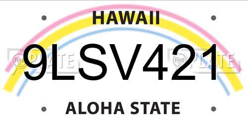 9LSV421 Hawaii License Plate