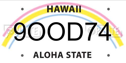 9OOD74 Hawaii License Plate