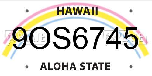 9OS6745 Hawaii License Plate