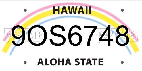 9OS6748 Hawaii License Plate