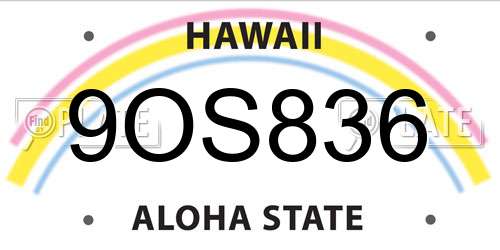 9OS836 Hawaii License Plate