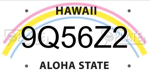 9Q56Z2 Hawaii License Plate