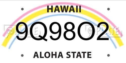 9Q98O2 Hawaii License Plate