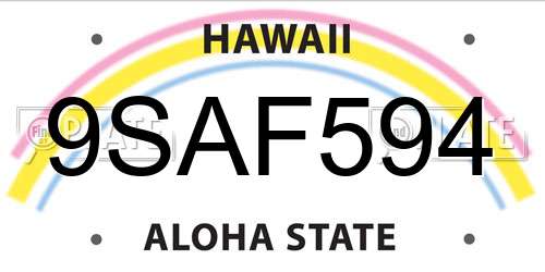 9SAF594 Hawaii License Plate