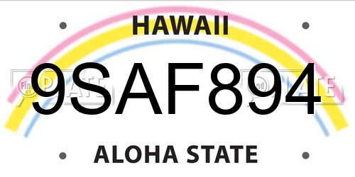 9SAF894 Hawaii License Plate