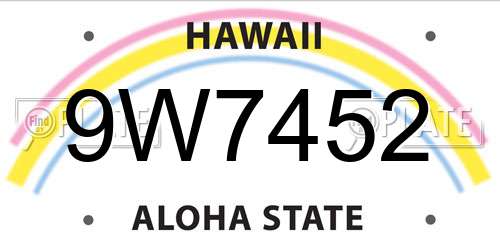 9W7452 Hawaii License Plate
