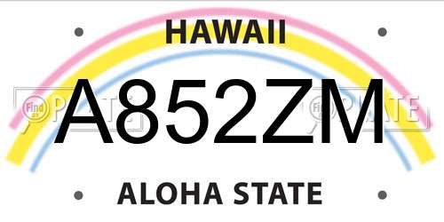 A852ZM Hawaii License Plate