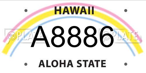 A8886 Hawaii License Plate