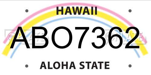 ABO7362 Hawaii License Plate