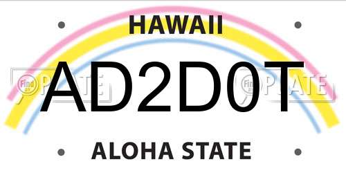 AD2D0T Hawaii License Plate