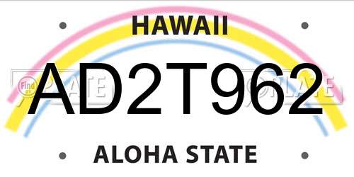 AD2T962 Hawaii License Plate