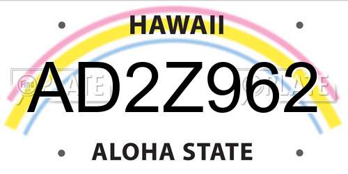 AD2Z962 Hawaii License Plate
