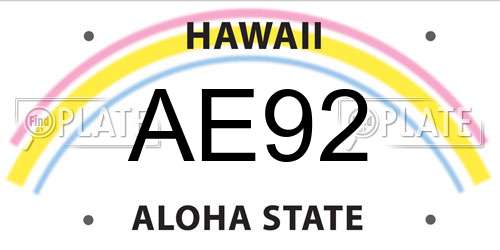 AE92 Hawaii License Plate
