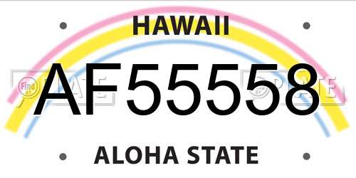 AF55558 Hawaii License Plate