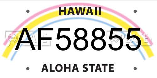 AF58855 Hawaii License Plate