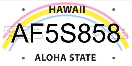 AF5S858 Hawaii License Plate