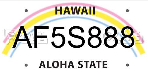 AF5S888 Hawaii License Plate