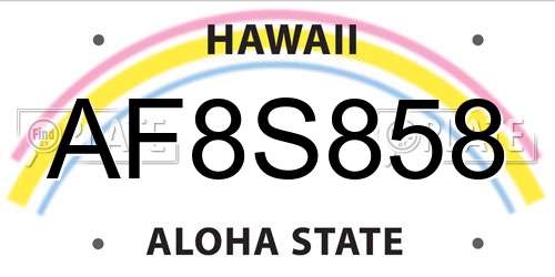 AF8S858 Hawaii License Plate