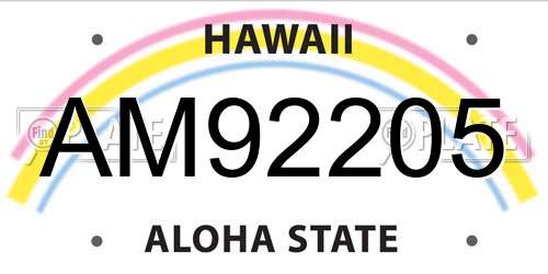 AM92205 Hawaii License Plate