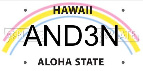 AND3N Hawaii License Plate