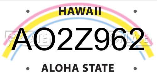 AO2Z962 Hawaii License Plate