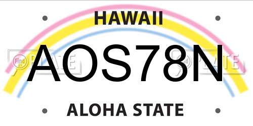 AOS78N Hawaii License Plate