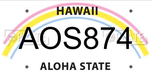 AOS874 Hawaii License Plate