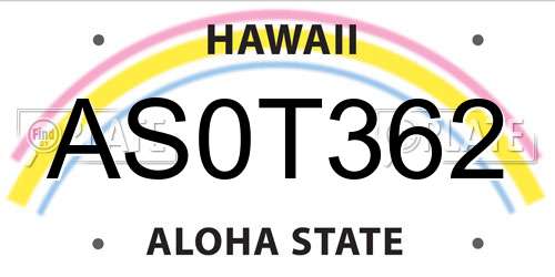 AS0T362 Hawaii License Plate