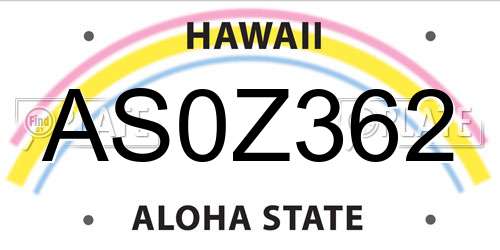 AS0Z362 Hawaii License Plate
