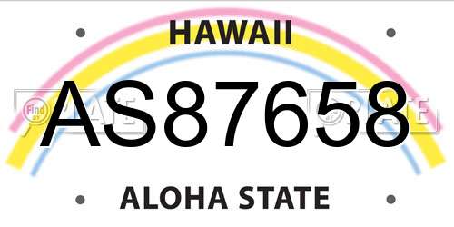 AS87658 Hawaii License Plate