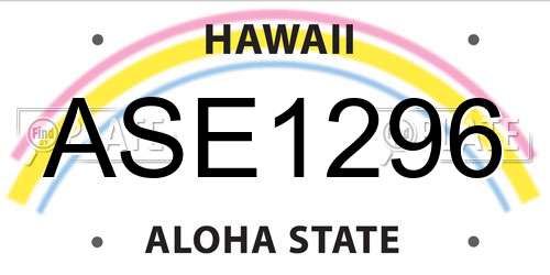 ASE1296 Hawaii License Plate