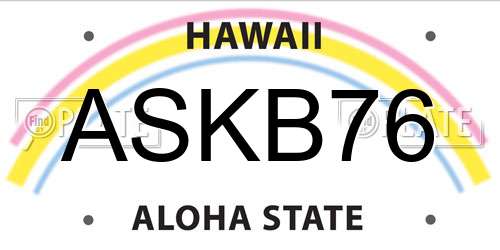 ASKB76 Hawaii License Plate
