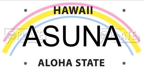 ASUNA Hawaii License Plate