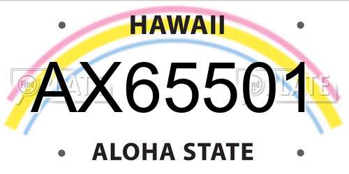AX65501 Hawaii License Plate