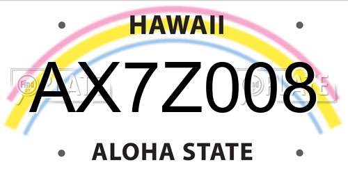 AX7Z008 Hawaii License Plate