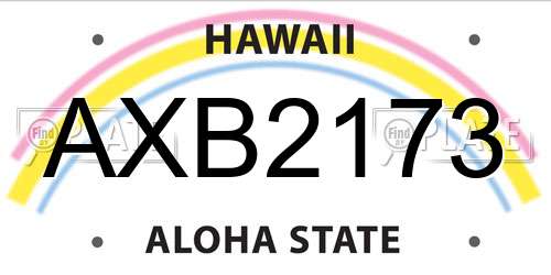 AXB2173 Hawaii License Plate