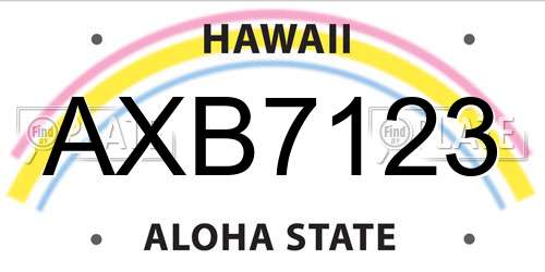 AXB7123 Hawaii License Plate