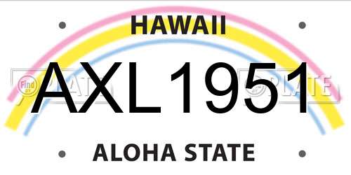 AXL1951 Hawaii License Plate