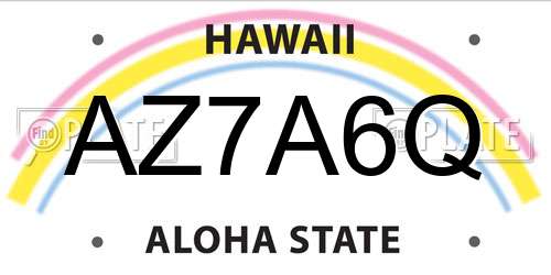 AZ7A6Q Hawaii License Plate