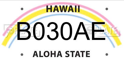 B030AE Hawaii License Plate