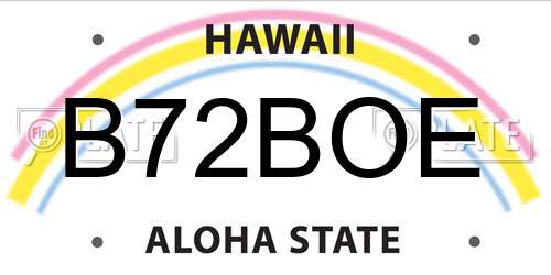 B72BOE Hawaii License Plate