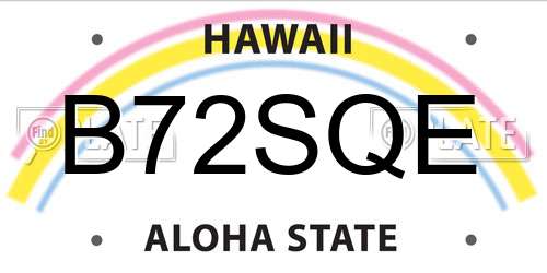 B72SQE Hawaii License Plate