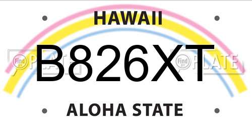 B826XT Hawaii License Plate