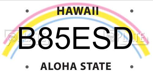 B85ESD Hawaii License Plate