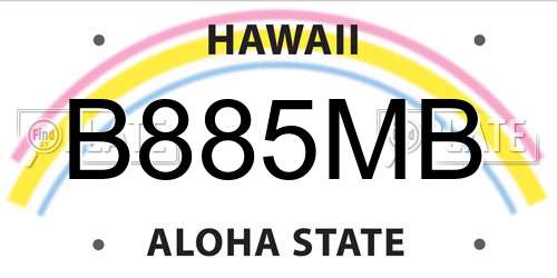 B885MB Hawaii License Plate