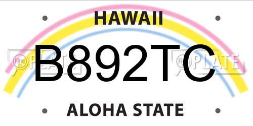 B892TC Hawaii License Plate