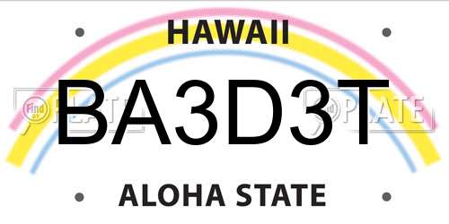 BA3D3T Hawaii License Plate