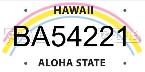 BA54221 Hawaii License Plate